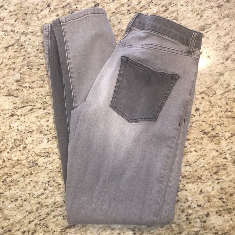 Topman Grey Button Fly Straight Leg Slim Jeans